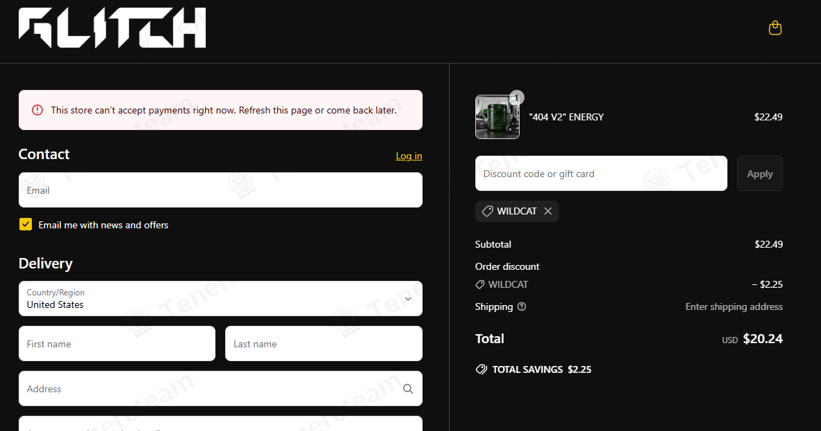 Glitch Energy coupon code: 10% off with WILDCAT. Tested and valid as 1 year ago.