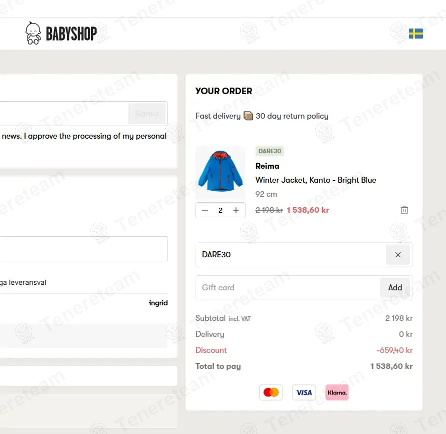 Babyshop coupon code: 30% off with DARE30. Tested and valid as 1 year ago.