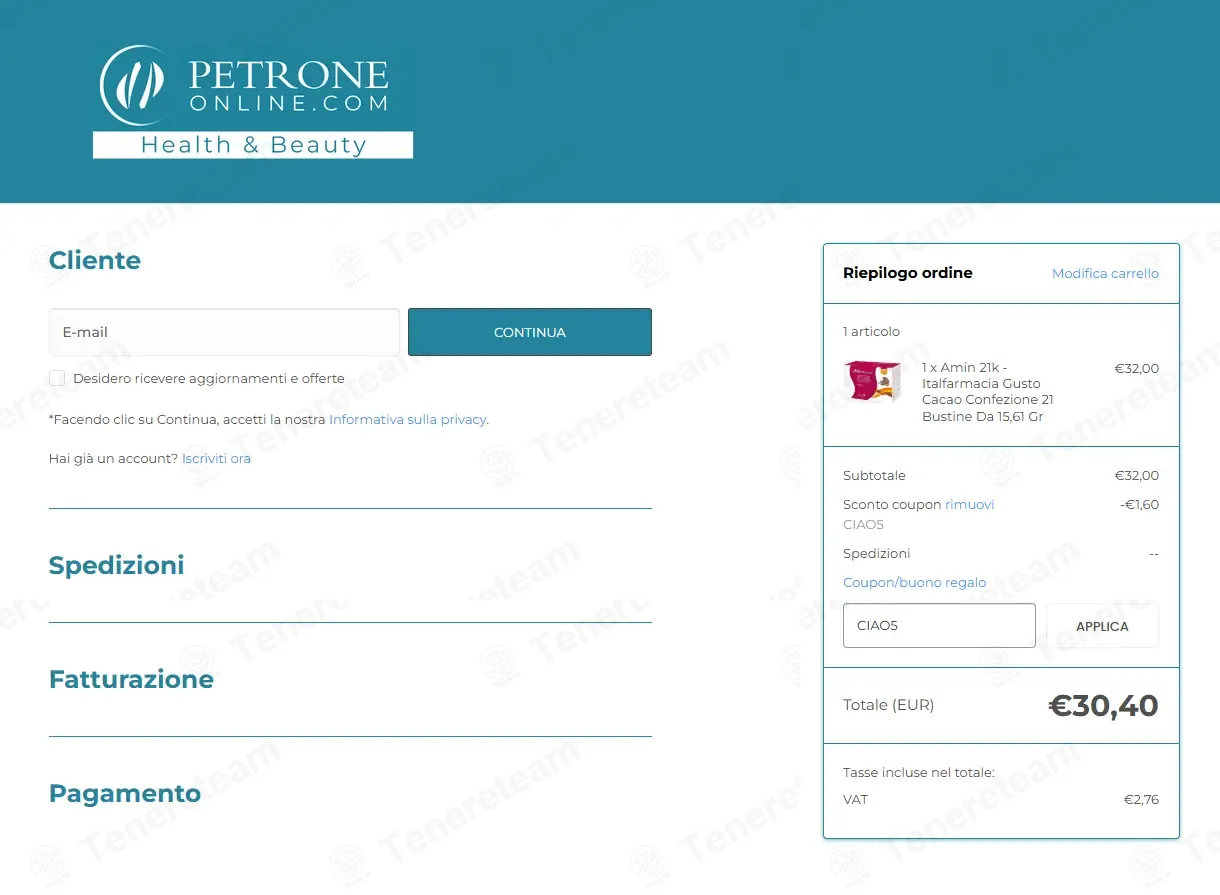Petrone Online coupon code: 5% off with CIAO5. Tested and valid as 2 weeks ago.