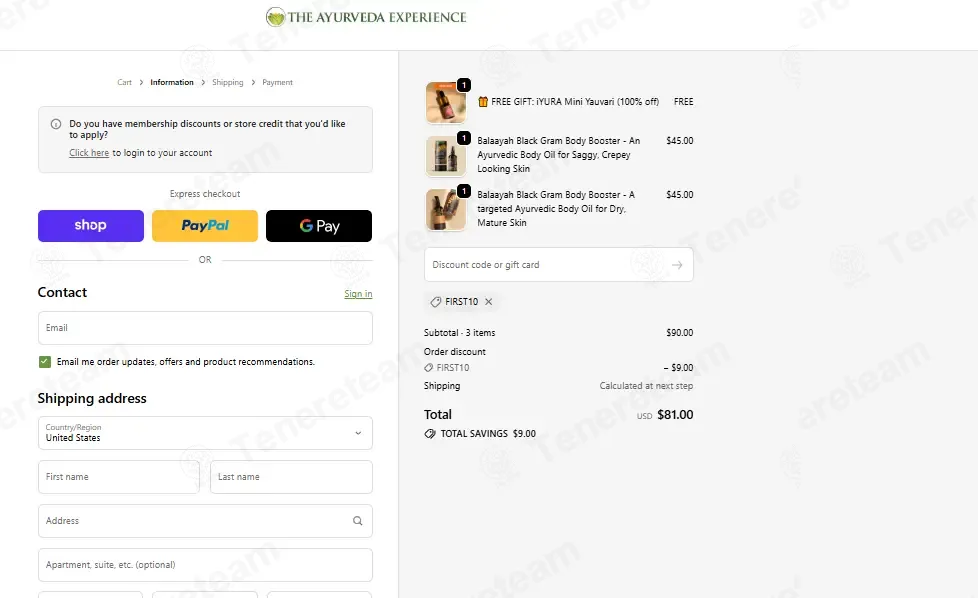 The Ayurveda Experience coupon code: 10% off with FIRST10. Tested and valid as 2 months ago.
