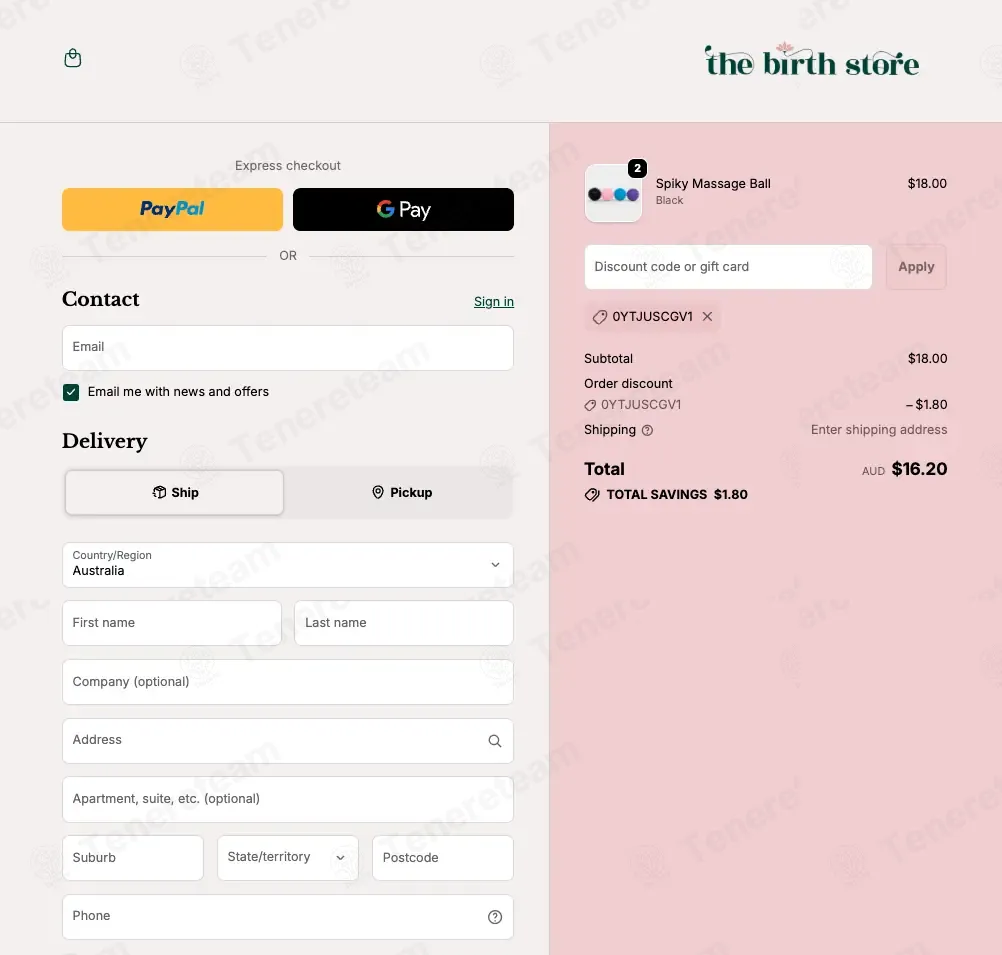 The Birth Store coupon code: 10% off with 0YTJUSCGV1. Tested and valid as 4 months ago.