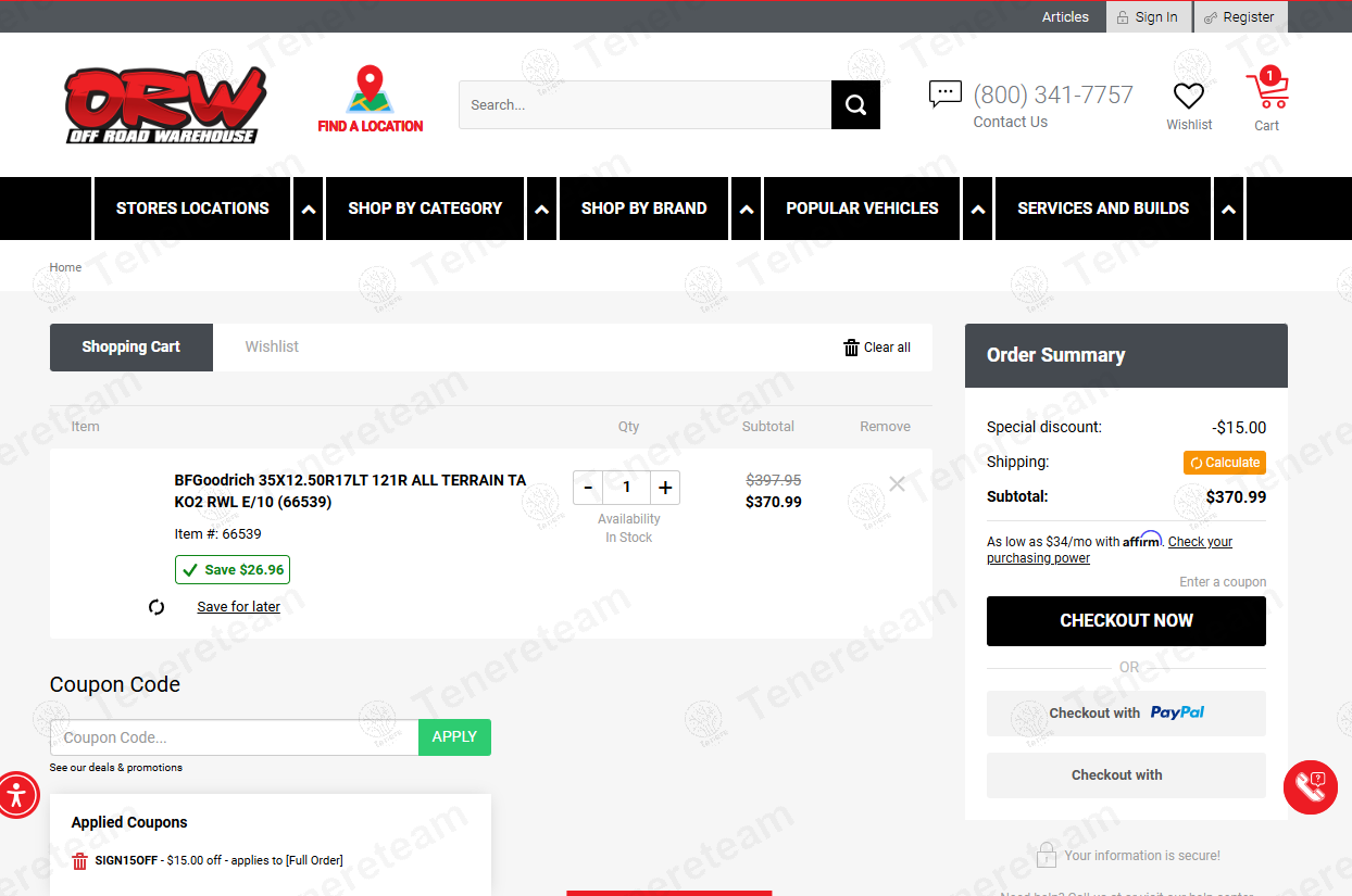 Off Road Warehouse coupon code: $15 off with SIGN15OFF. Tested and valid as 1 year ago.