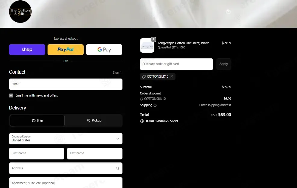 THE COTTON & SILK coupon code: 10% off with COTTONSILK10. Tested and valid as 1 month ago.