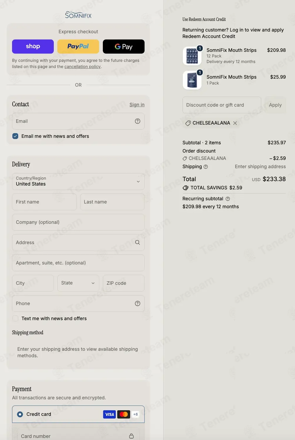 SomniFix coupon code successfully applied at checkout