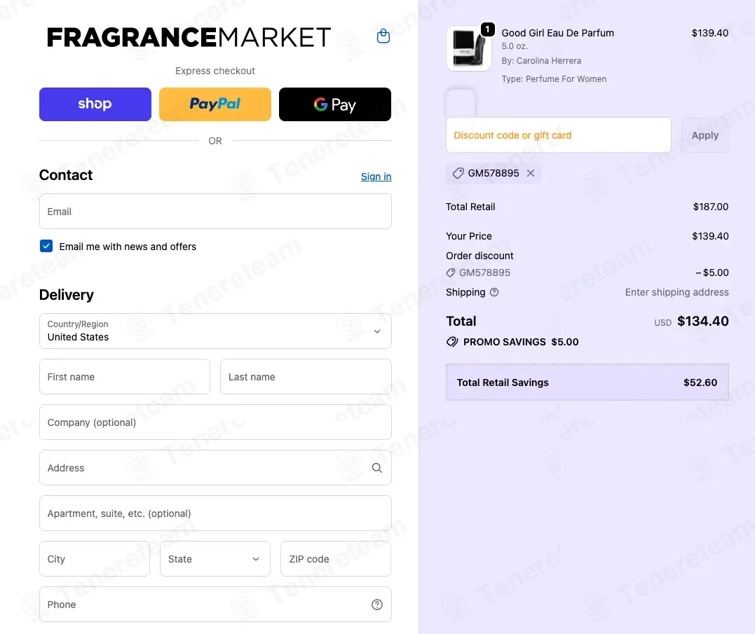 Fragrance Market coupon code: $5 off with GM578895. Tested and valid as 8 months ago.