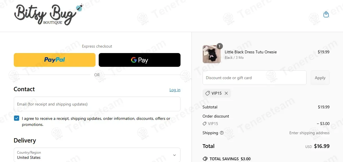 Bitsy Bug Boutique coupon code: 15% off with VIP15. Tested and valid as 1 year ago.