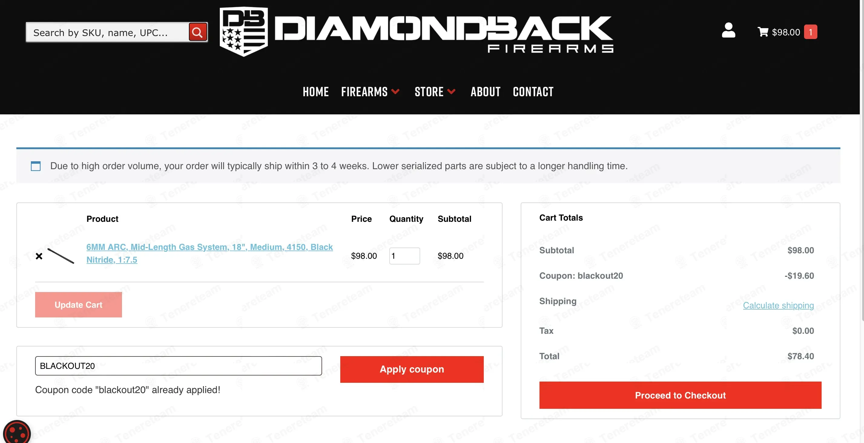 DIAMONDBACK FIREARMS coupon code: 20% off with BLACKOUT20. Tested and valid as 6 months ago.