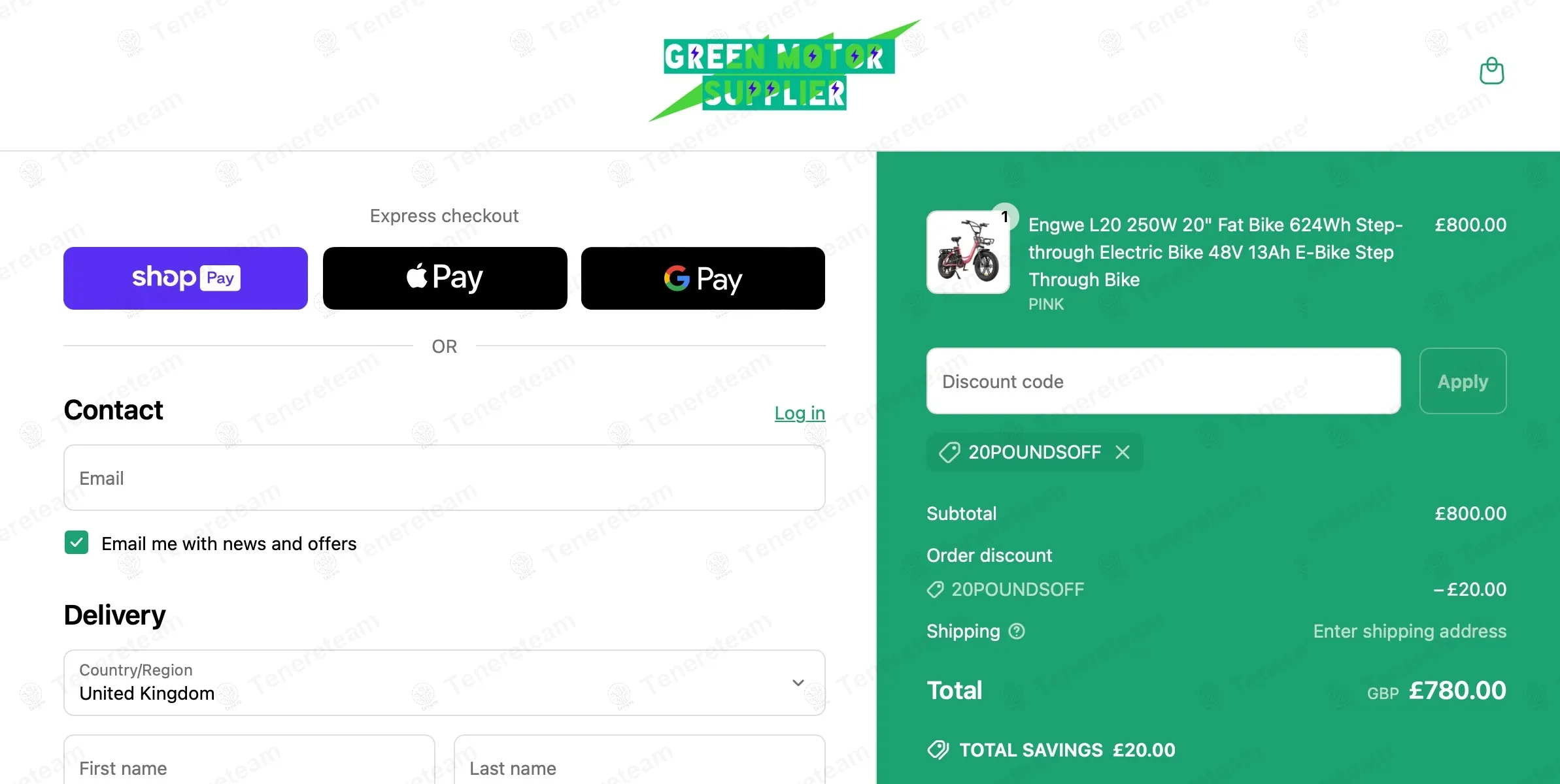 Green Motor Supplier coupon code: £20 off with 20POUNDSOFF. Tested and valid as 4 months ago.
