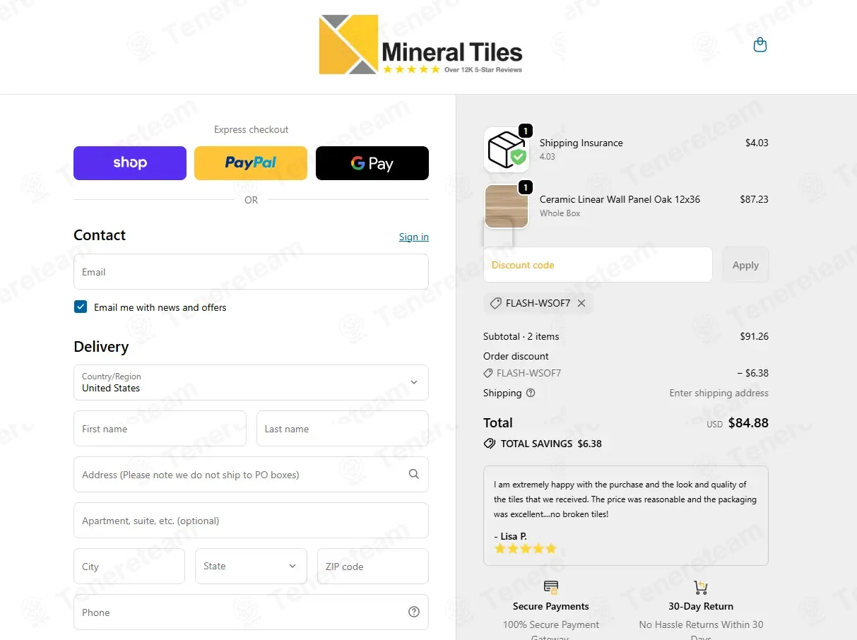Mineral Tiles coupon code: 7% off with FLASH-WSOF7. Tested and valid as 4 months ago.