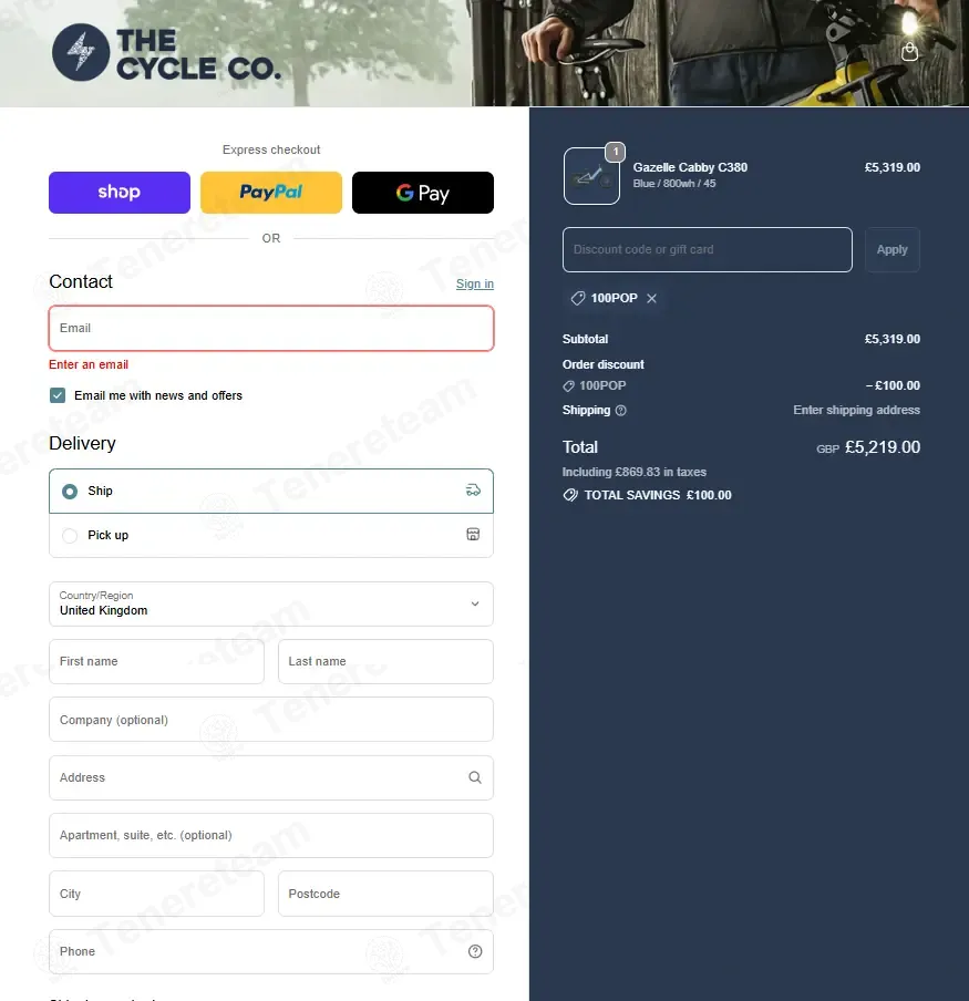 The Cycle Company coupon code: £100 off with 100POP. Tested and valid as 1 month ago.