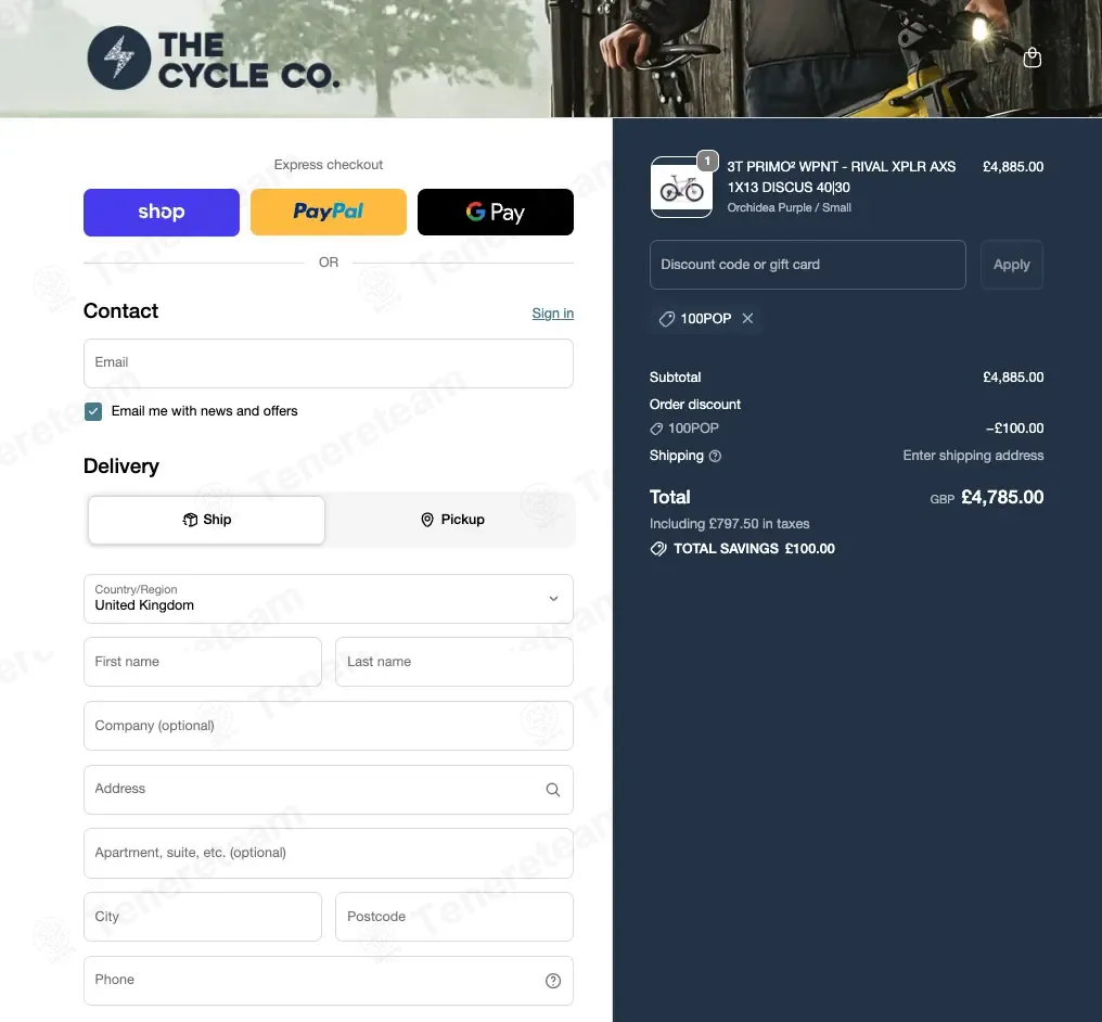 The Cycle Company coupon code: £100 off with 100POP. Tested and valid as 1 month ago.