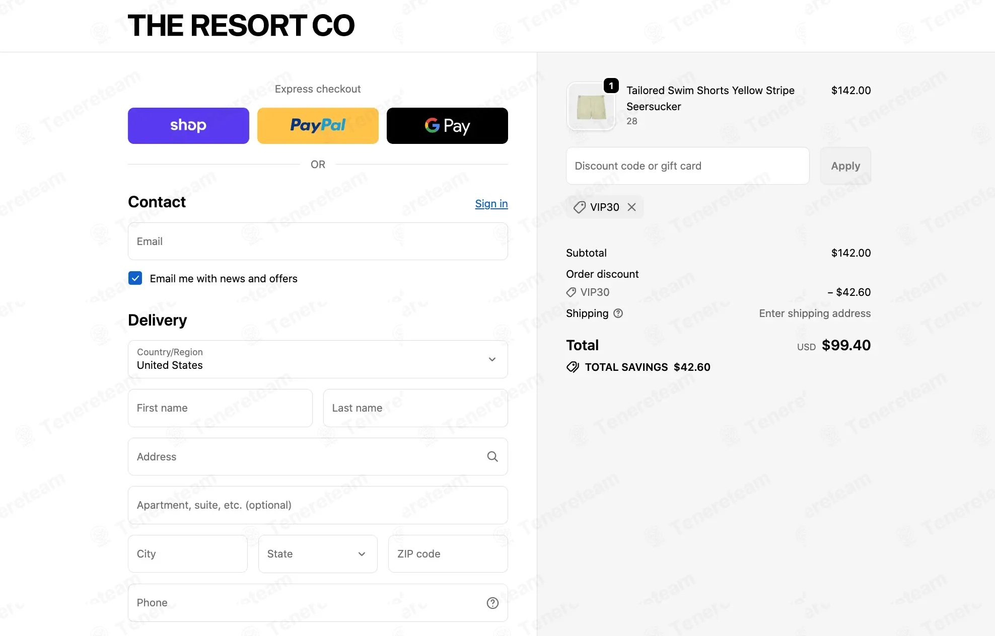 The Resort Co coupon code: 30% off with VIP30. Tested and valid as 1 month ago.