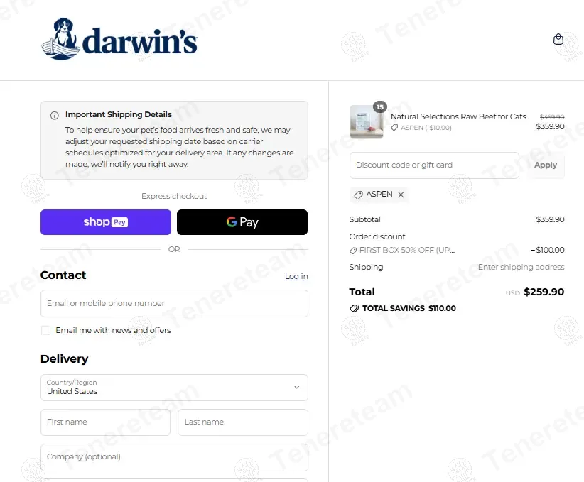 Darwins Natural Pet coupon code: $110 off with ASPEN. Tested and valid as 11 months ago.