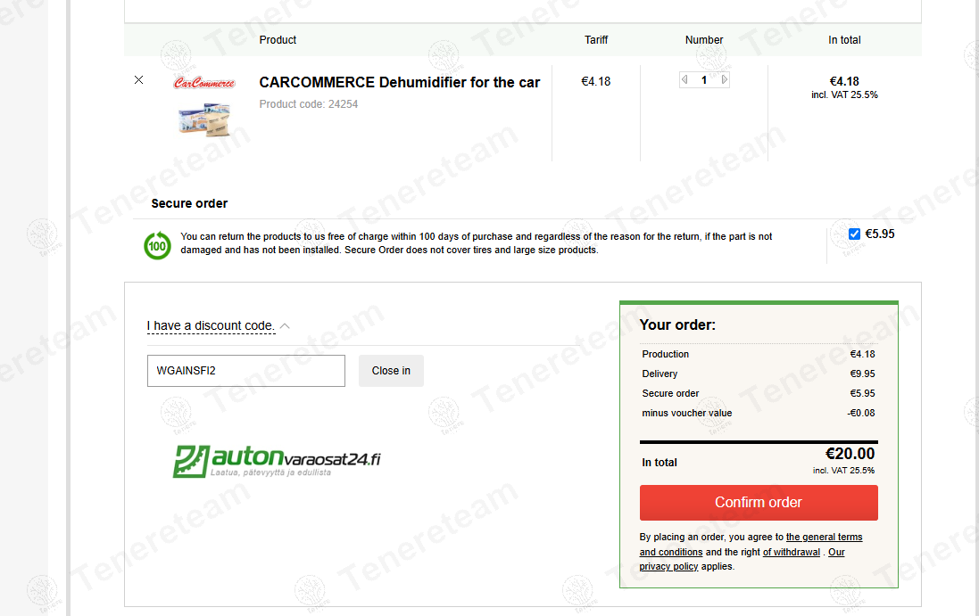 Autonvaraosat24 FI coupon code: 2% off with WGAINSFI2. Tested and valid as 1 year ago.