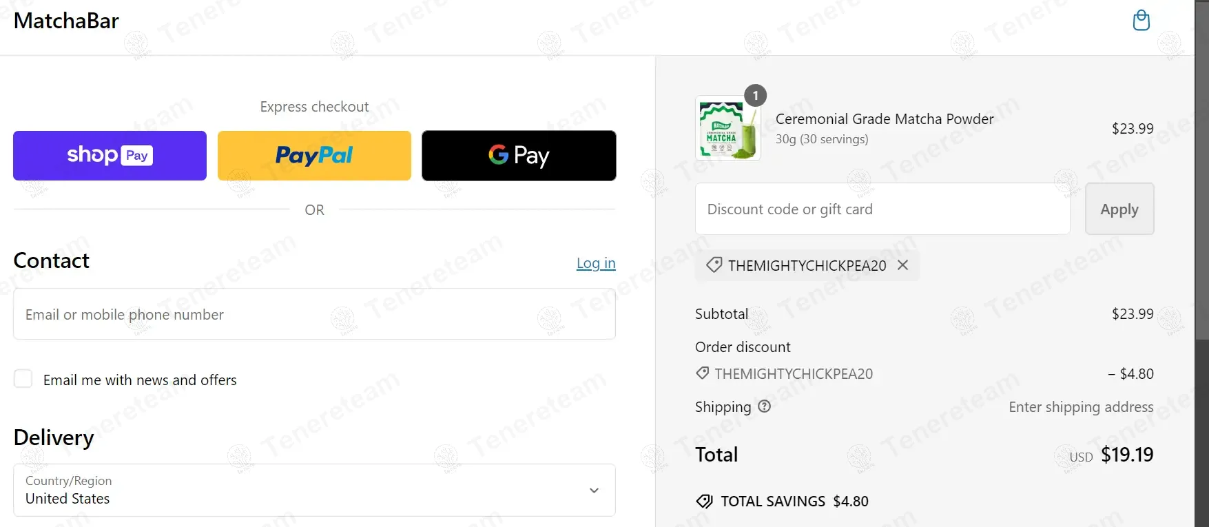 Matcha Bar CO coupon code: 20% off with THEMIGHTYCHICKPEA20. Tested and valid as 1 year ago.