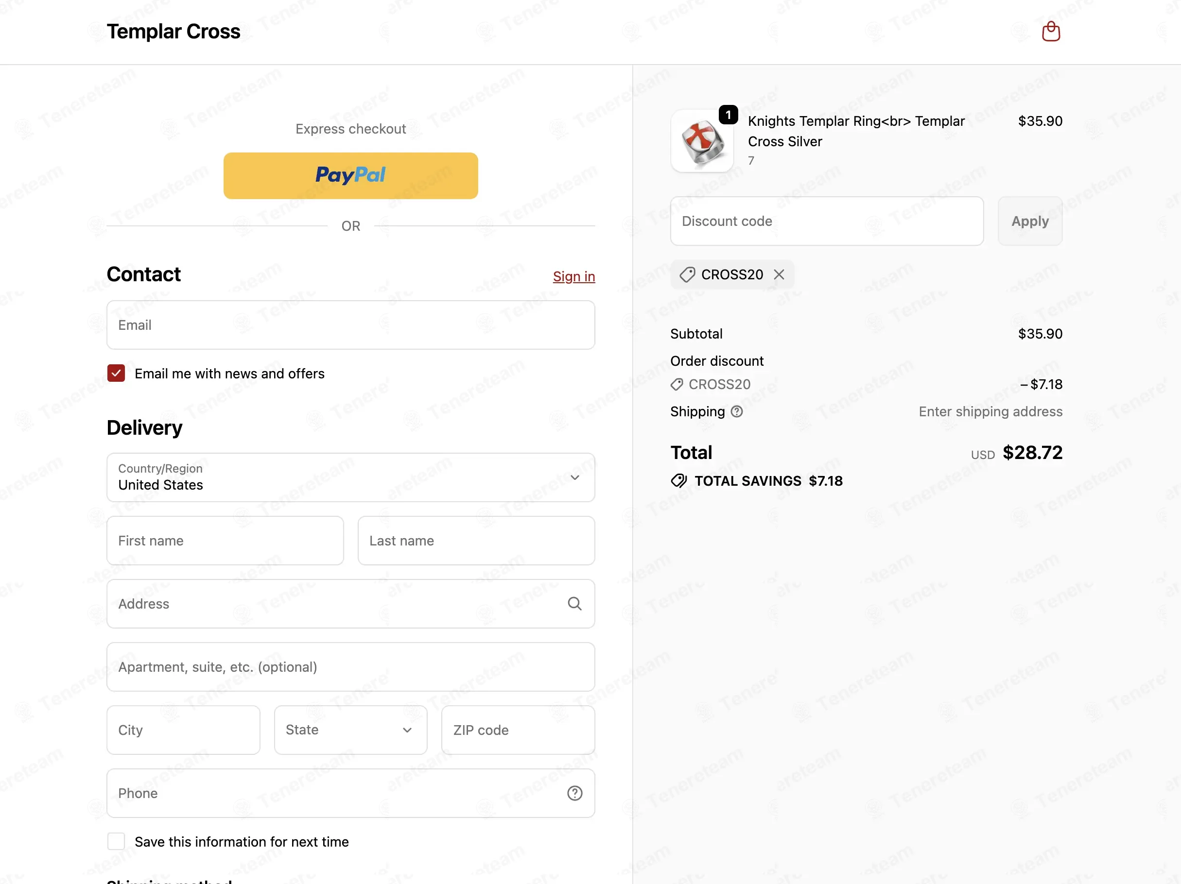 Templar Cross coupon code: 20% off with CROSS20. Tested and valid as 2 weeks ago.