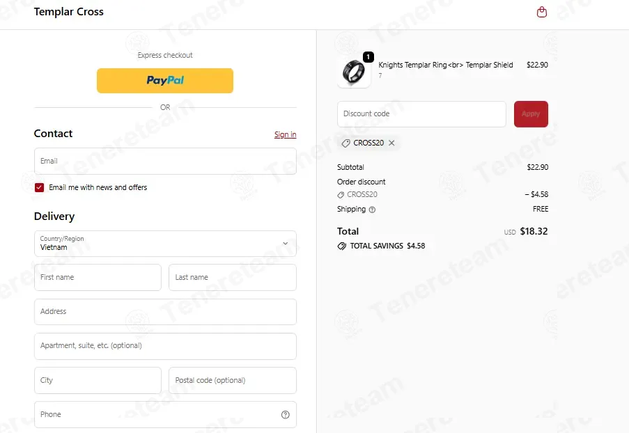 Templar Cross coupon code: 20% off with CROSS20. Tested and valid as 2 weeks ago.