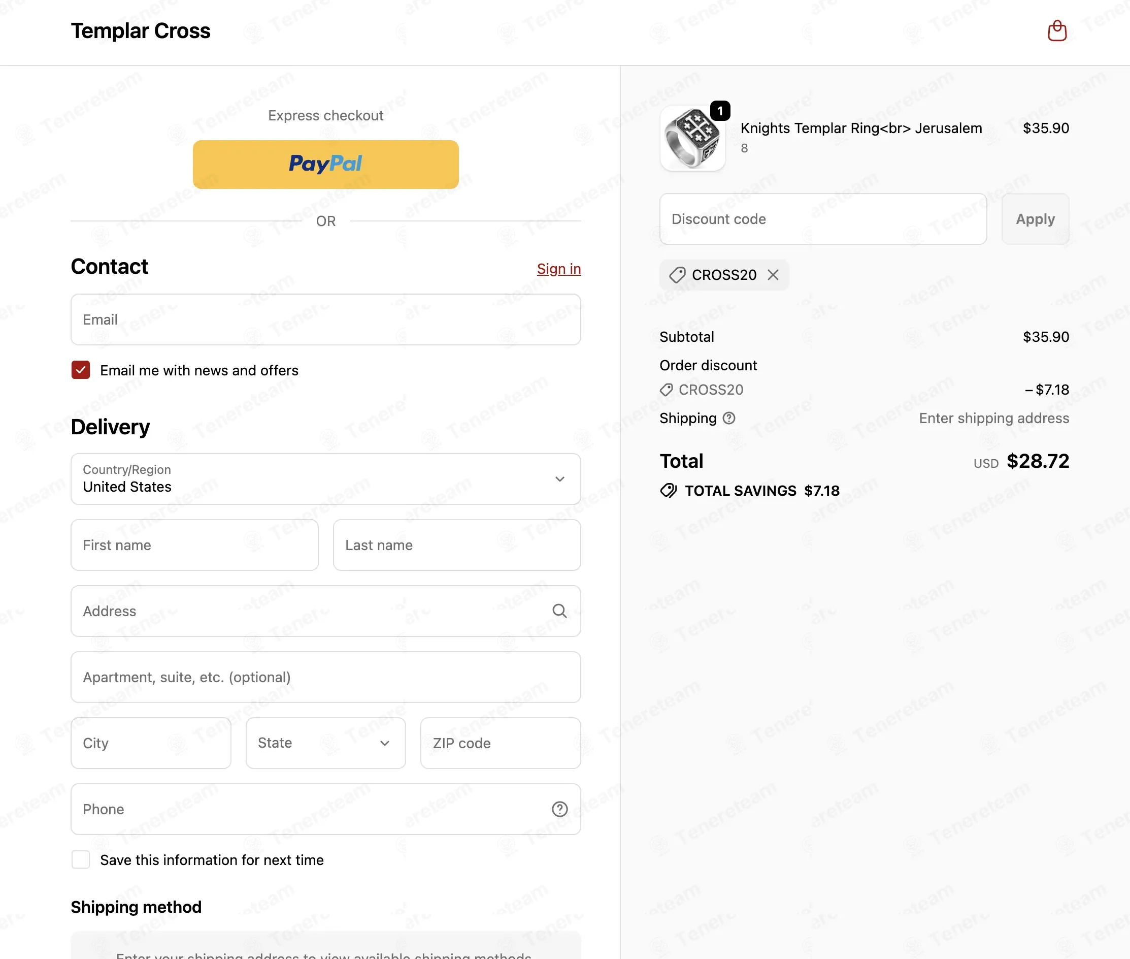 Templar Cross coupon code: 20% off with CROSS20. Tested and valid as 2 weeks ago.