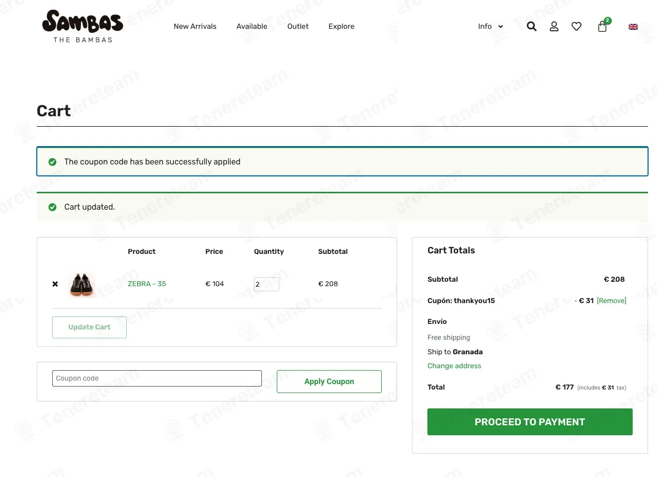 Sambas The Bambas coupon code: 15% off with THANKYOU15. Tested and valid as 3 weeks ago.