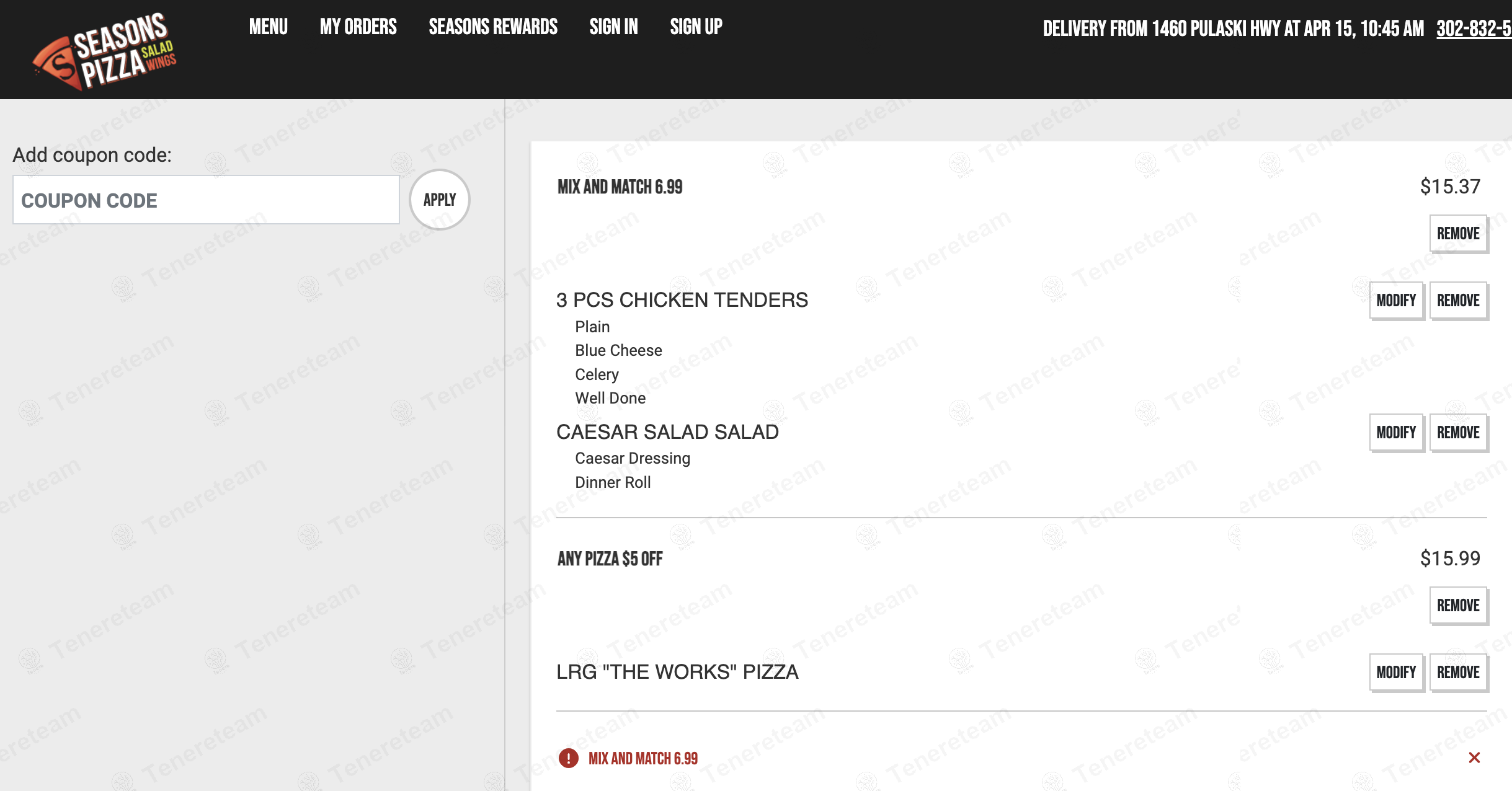 Seasons Pizza coupon code: Sale off with MIXMATCH699. Tested and valid as 1 year ago.