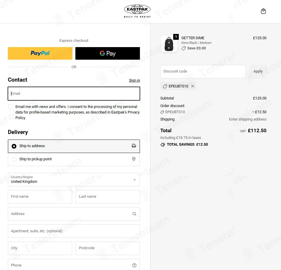 EastPak coupon code: 10% off with EPEUBTS10. Tested and valid as 6 days ago.