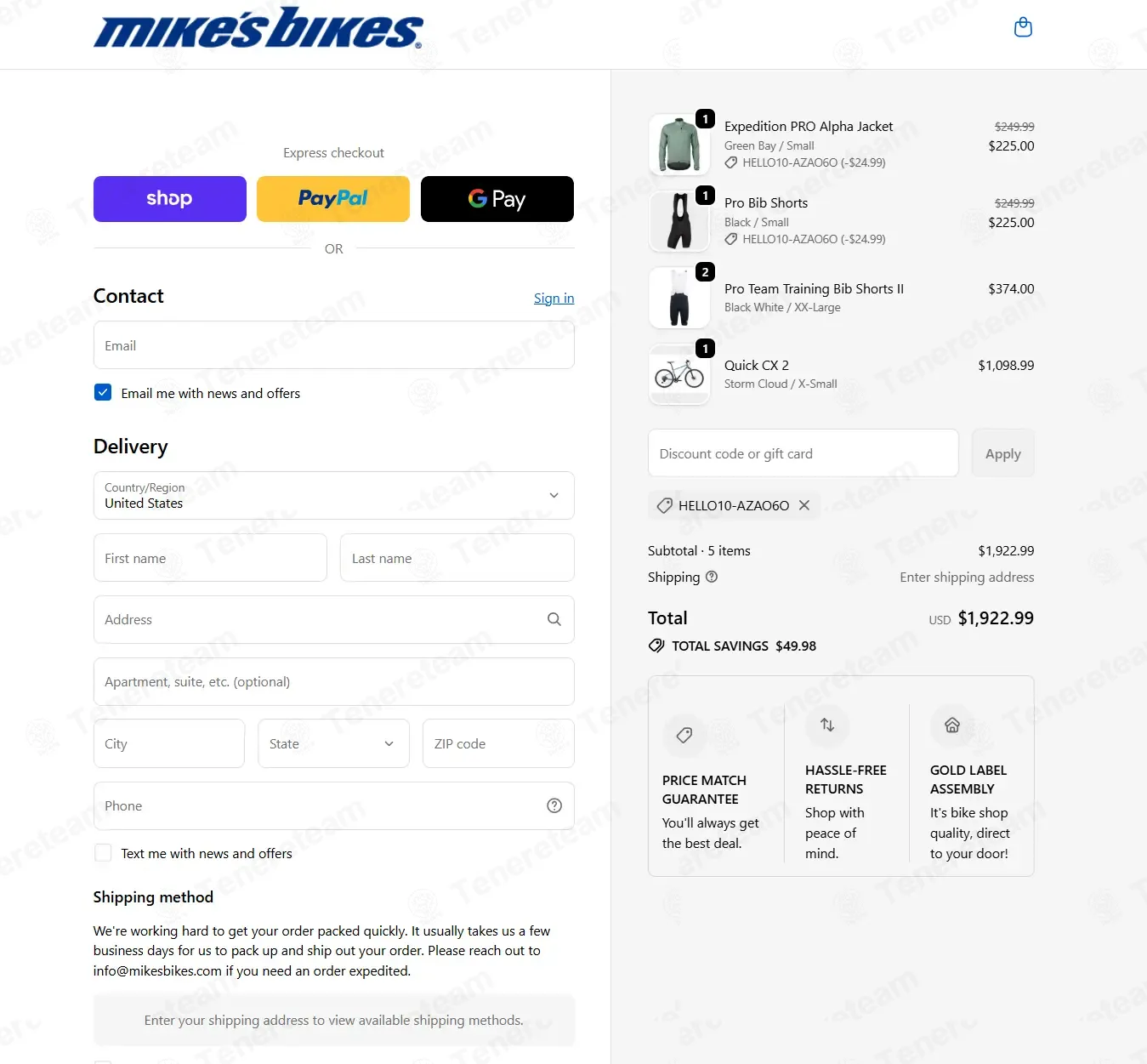 Mikes Bikes coupon code: 10% off with HELLO10-AZAO6O. Tested and valid as 2 months ago.