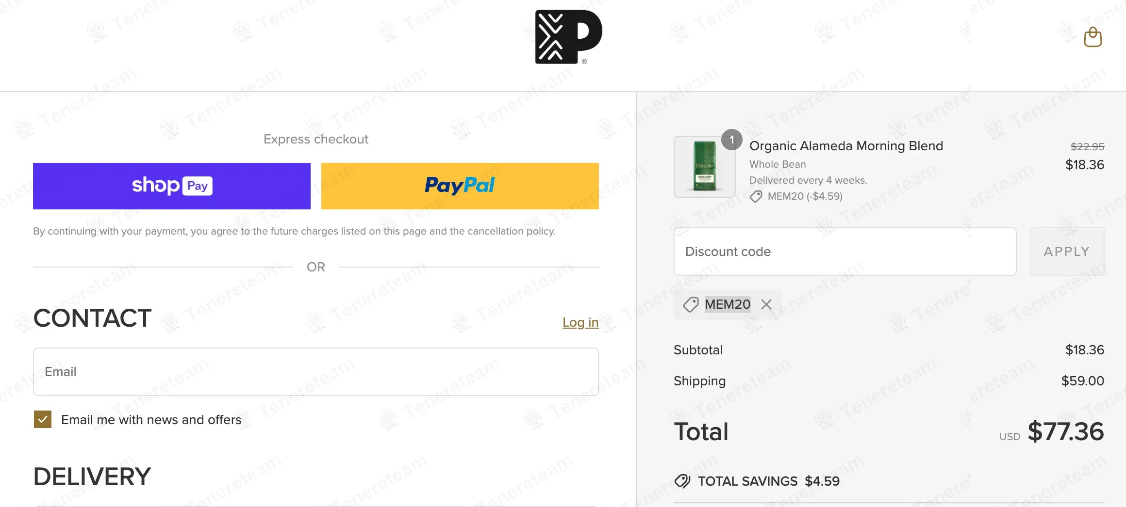 Peet's Coffee & Tea coupon code: 20% off with MEM20. Tested and valid as 1 year ago.