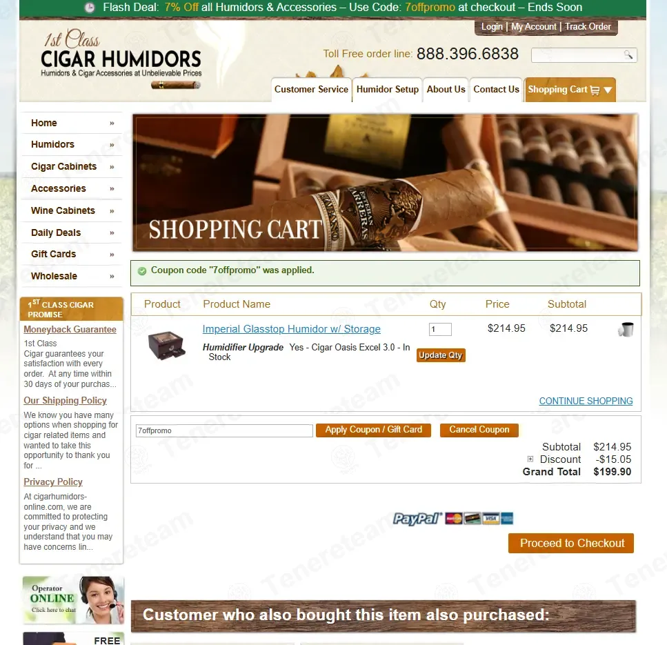 1st Class Humidors coupon code: 7% off with 7offpromo. Tested and valid as 8 months ago.