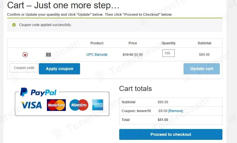 UPCs.com coupon code: 10% off with tenere10. Tested and valid as 4 weeks ago.