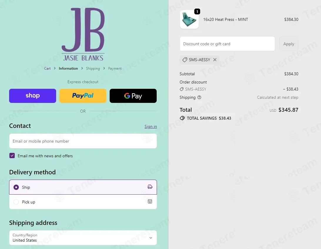 Jasie Blanks coupon code: 10% off with SMS-AESSY. Tested and valid as 3 weeks ago.