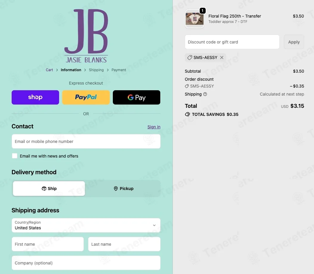 Jasie Blanks coupon code: 10% off with SMS-AESSY. Tested and valid as 3 weeks ago.