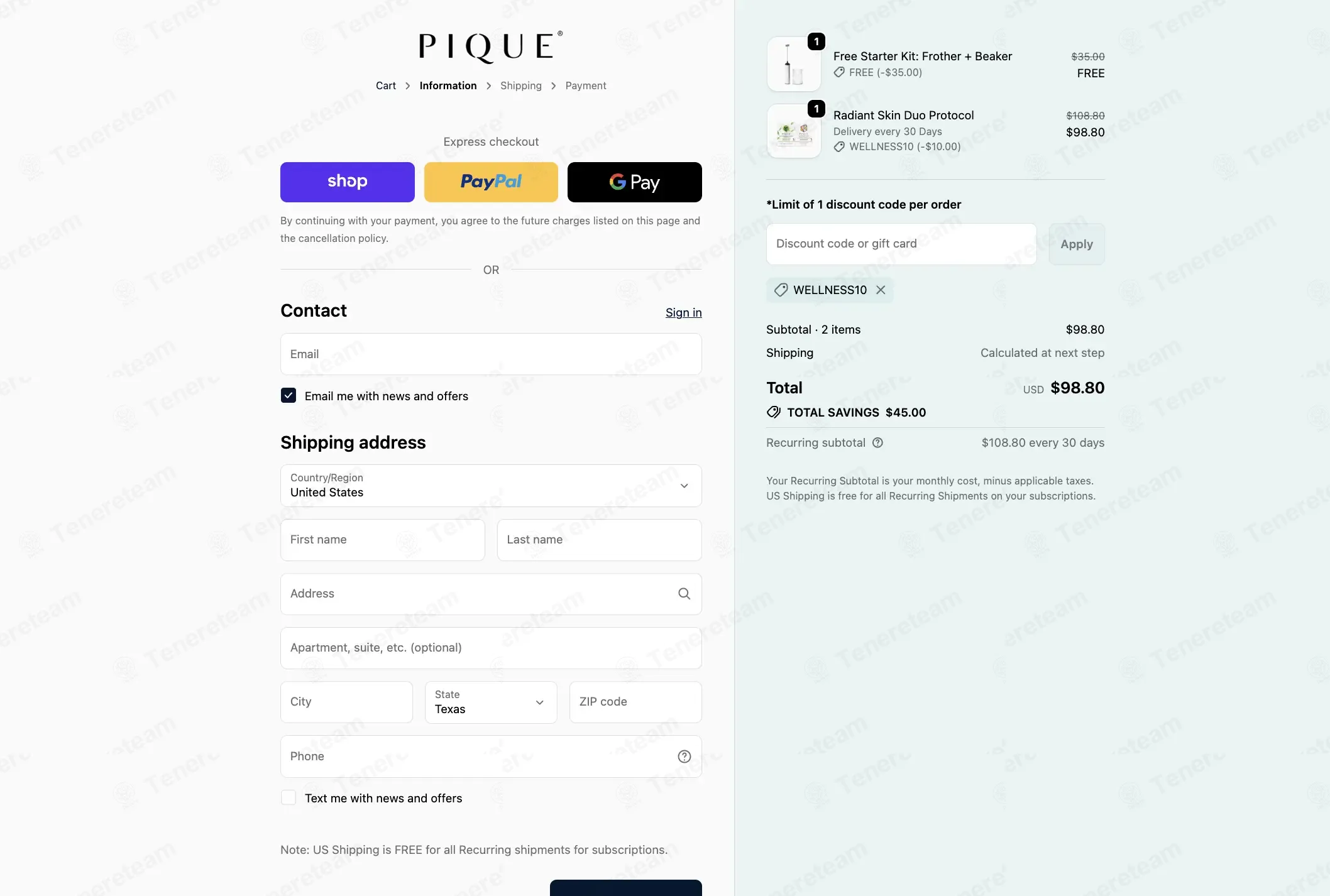 PiqueTea coupon code: $10 off with WELLNESS10. Tested and valid as 8 months ago.