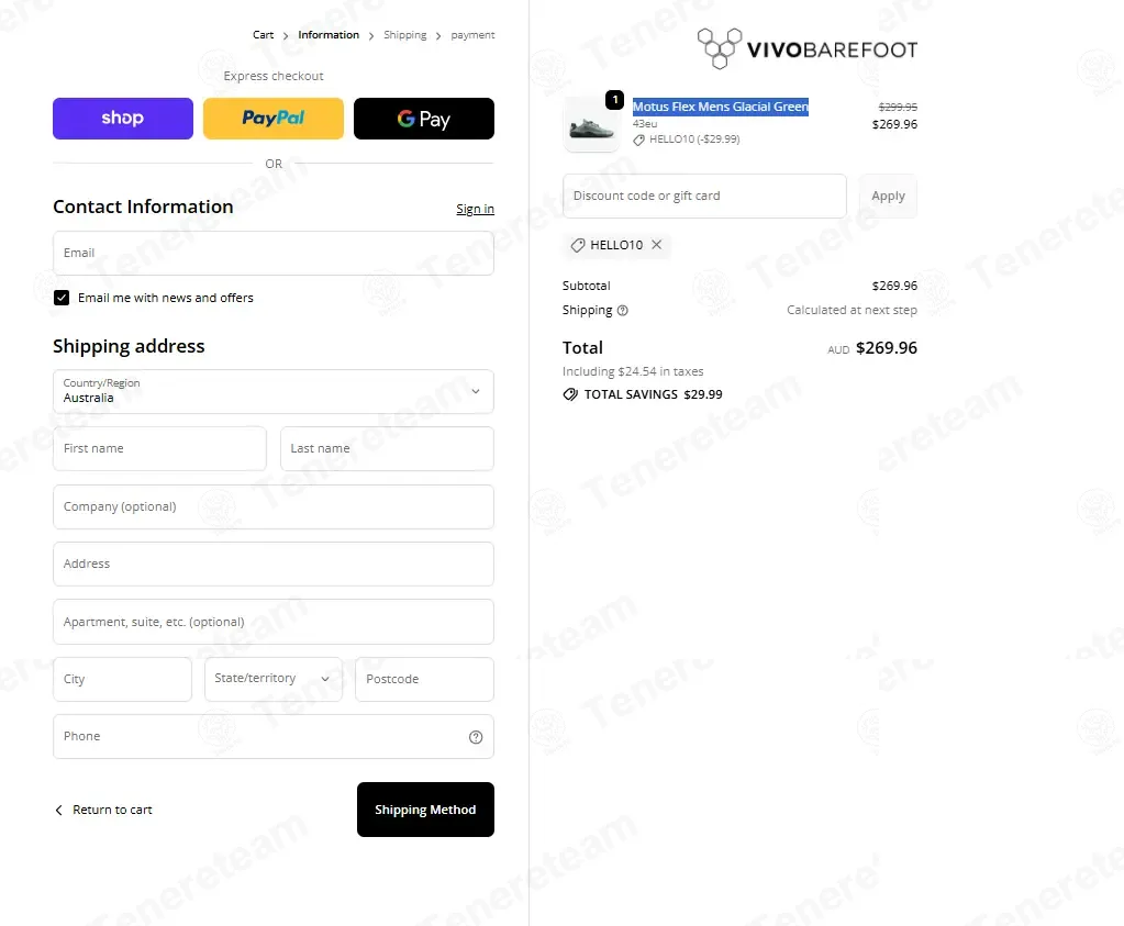 Vivobarefoot AU coupon code: 10% off with HELLO10. Tested and valid as 2 weeks ago.