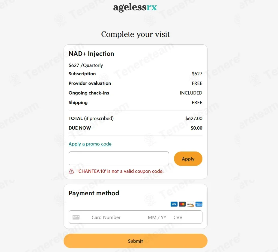 Agelessrx coupon code: 10% off with CHANTEA10. Tested and valid as 2 weeks ago.