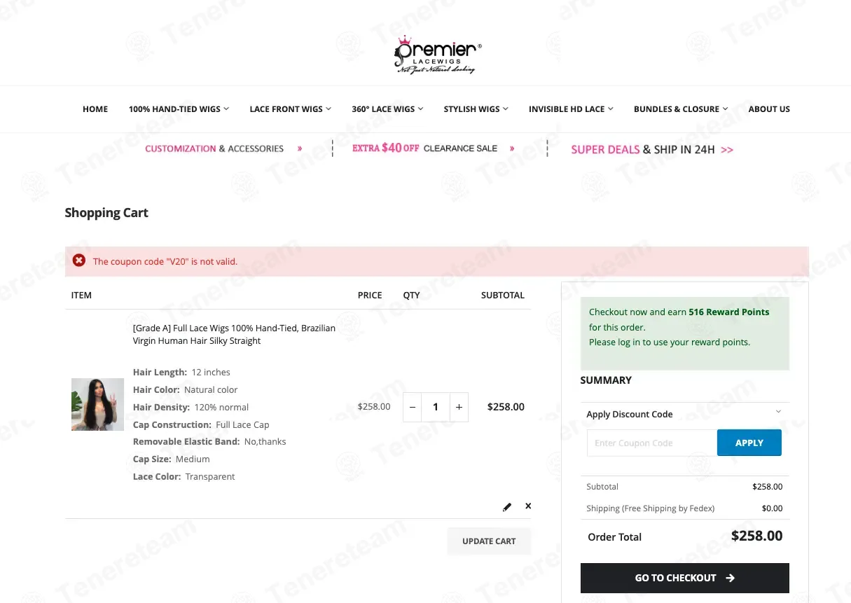 Premier Lace Wigs coupon code: $20 off with V20. Tested and valid as 4 months ago.