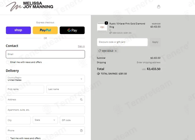 Melissa Joy Manning coupon code: 10% off with MJM-GOLD. Tested and valid as 1 week ago.