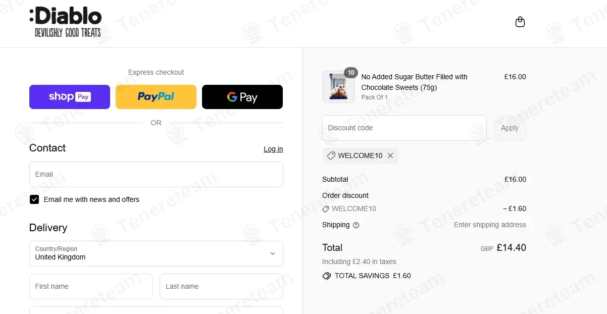 Diablo Sugar Free coupon code: 10% off with WELCOME10. Tested and valid as 10 months ago.