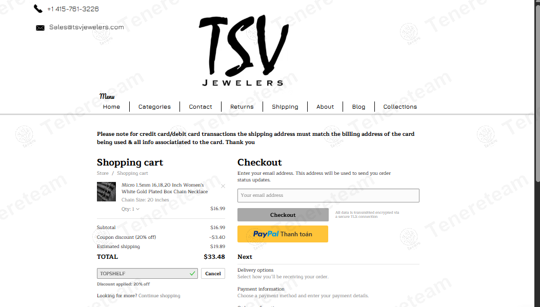 Tsv Jewelers coupon code: 20% off with TOPSHELF. Tested and valid as 1 year ago.