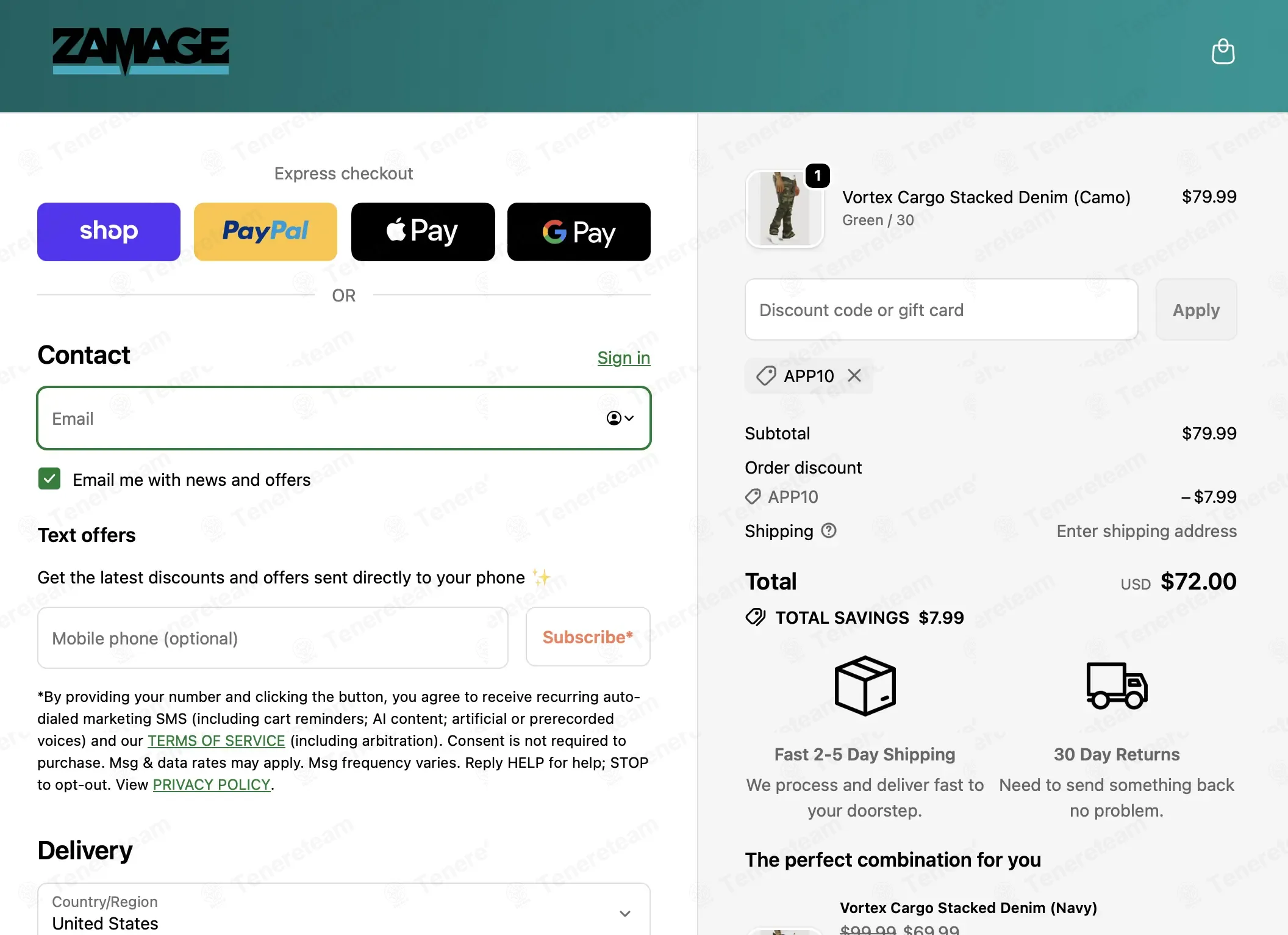 Zamage coupon code: 10% off with APP10. Tested and valid as 3 months ago.