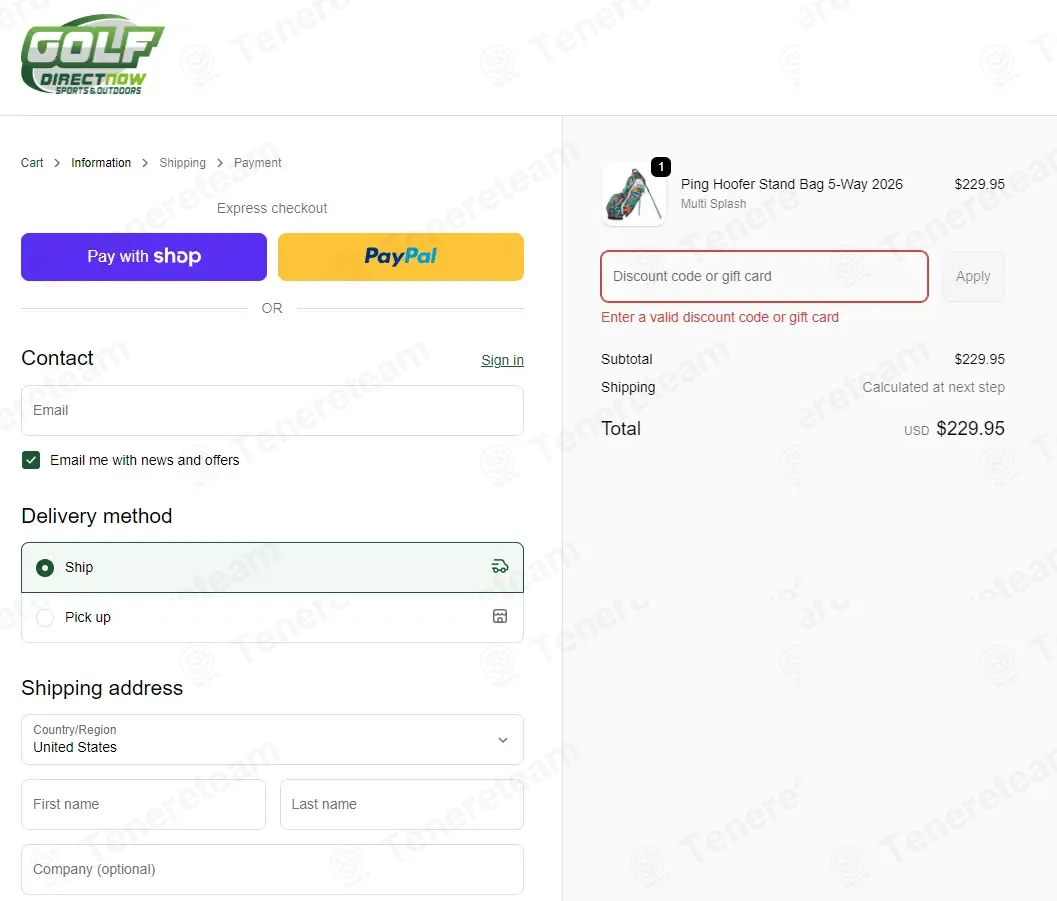 Golf Direct Now coupon code: Sale off with SHIPFREE50. Tested and valid as 2 weeks ago.