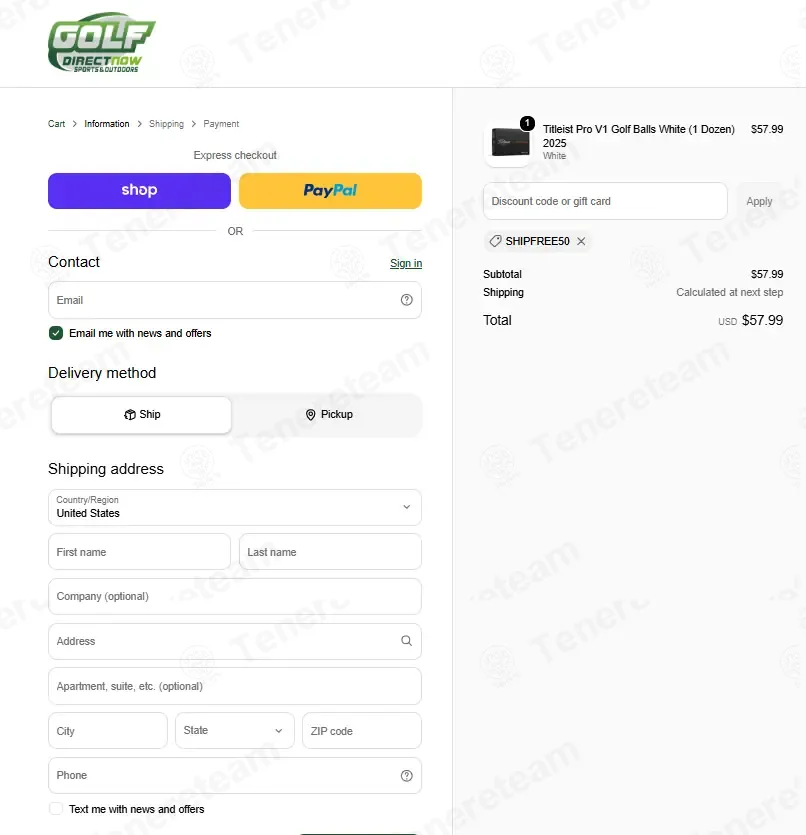Golf Direct Now coupon code: Sale off with SHIPFREE50. Tested and valid as 2 weeks ago.