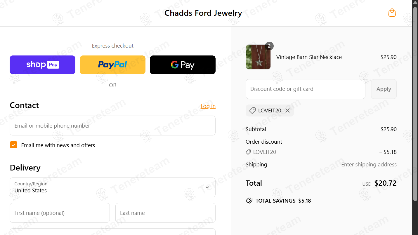 Chadds Ford Jewelry coupon code: 20% off with LOVEIT20. Tested and valid as 9 months ago.