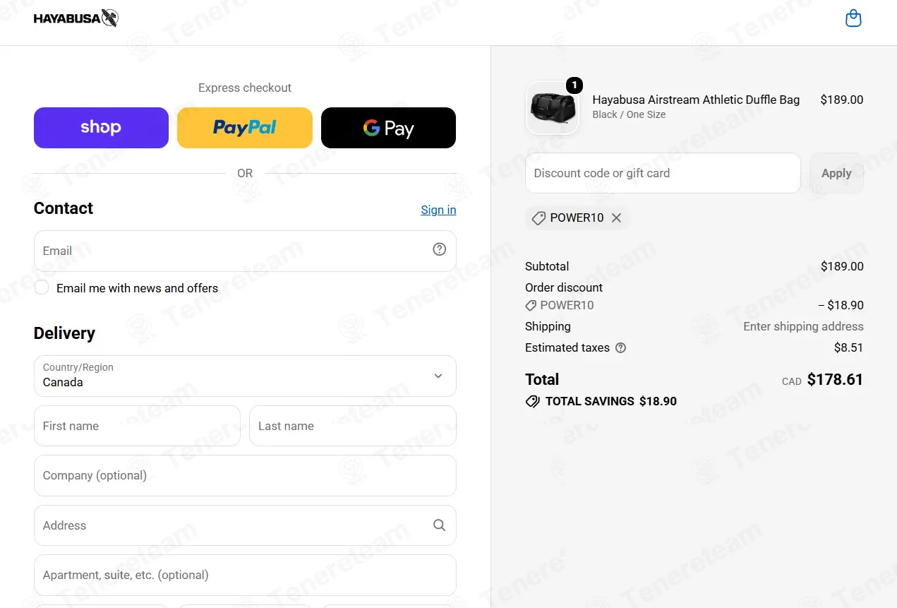 Hayabusa Canada coupon code verified as working at checkout