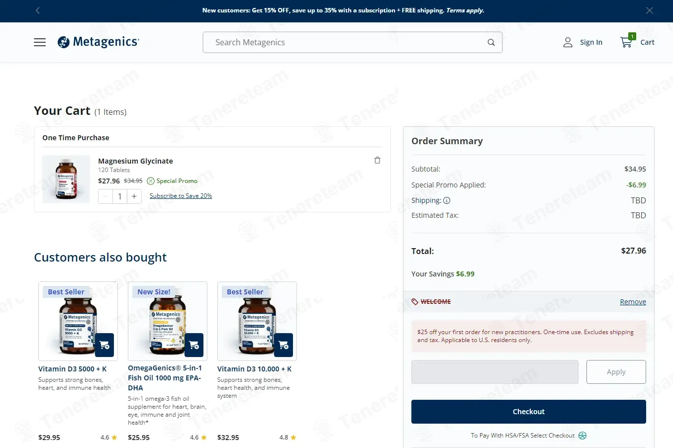 Metagenics coupon code: $25 off with WELCOME. Tested and valid as 1 week ago.