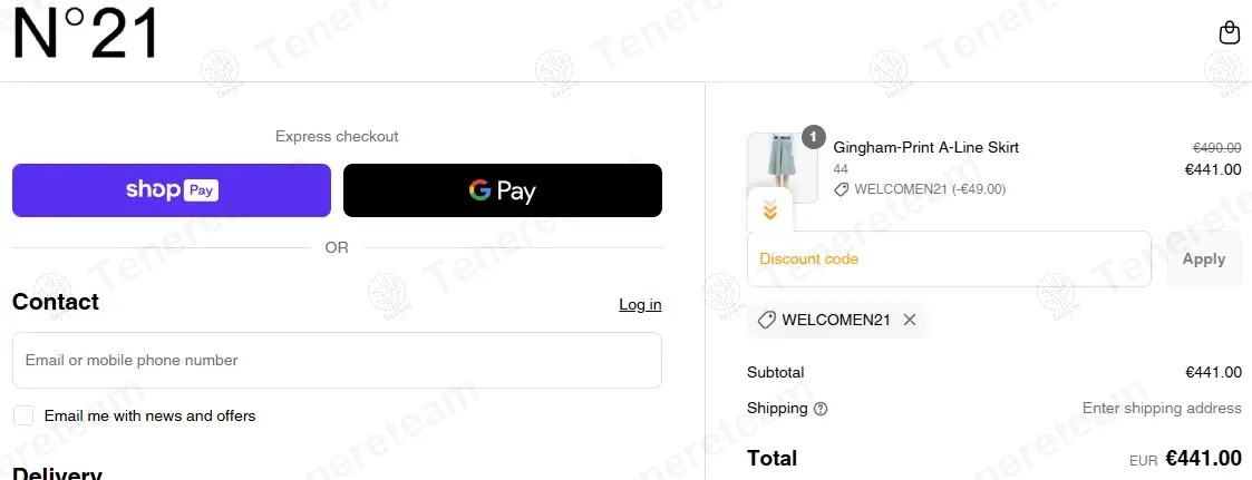 Numero 21 coupon code: 10% off with WELCOMEN21. Tested and valid as 1 year ago.