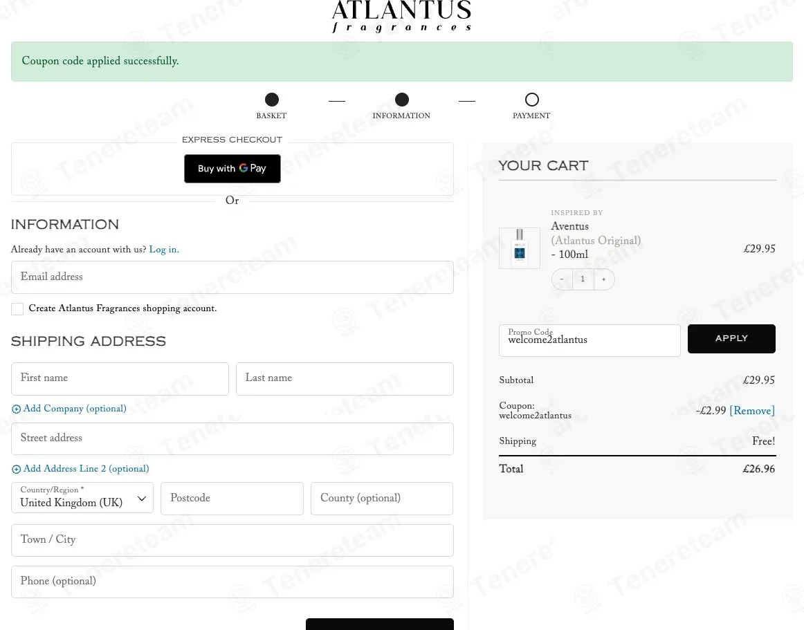 Atlantus Fragrances UK coupon code: 10% off with WELCOME2ATLANTUS. Tested and valid as 1 day ago.