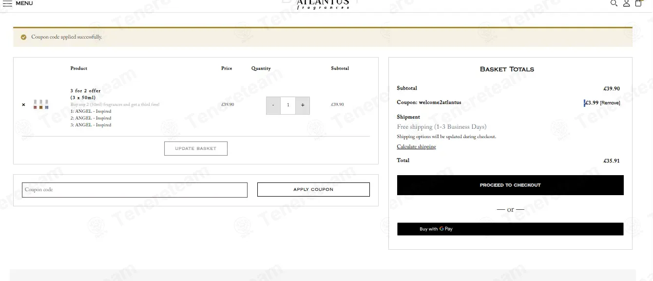 Atlantus Fragrances UK coupon code: 10% off with WELCOME2ATLANTUS. Tested and valid as 1 day ago.