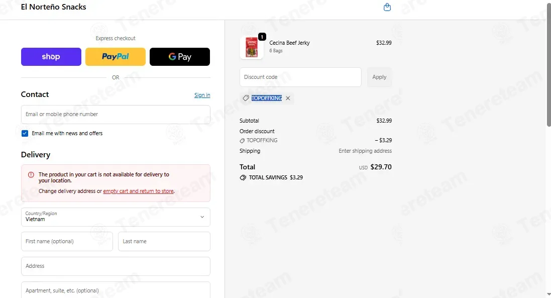 El Norteno Snacks coupon code: 10% off with TOPOFFKING. Tested and valid as 3 weeks ago.