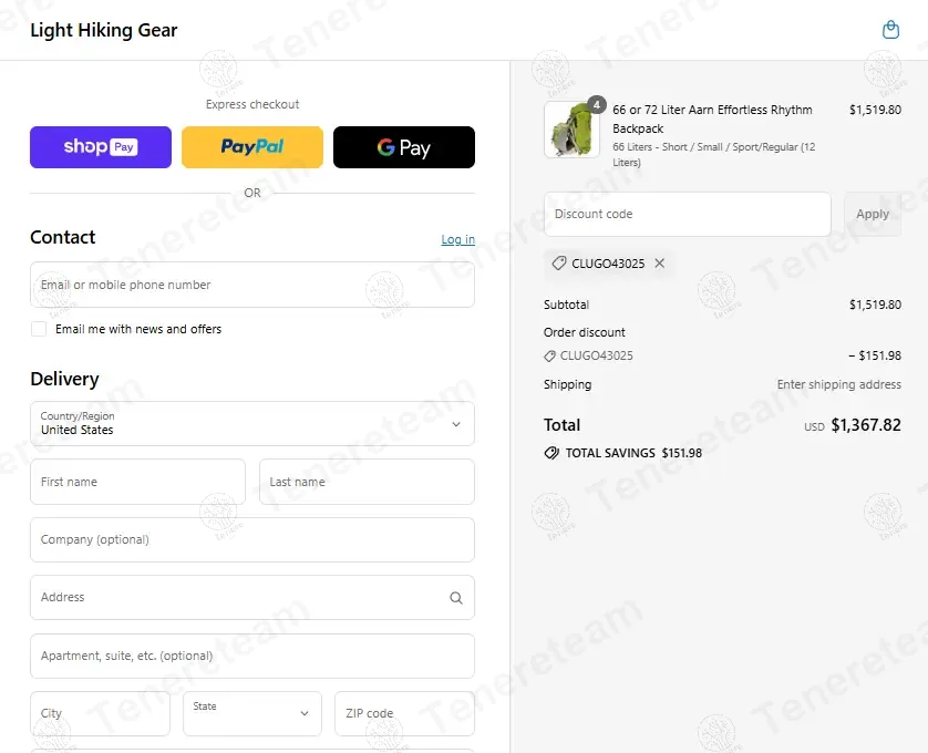Light Hiking Gear coupon code: 10% off with CLUGO43025. Tested and valid as 11 months ago.