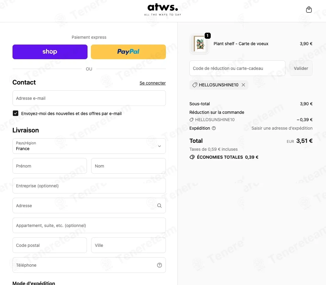 ALL THE WAYS TO SAY coupon code: 10% off with HELLOSUNSHINE10. Tested and valid as 2 weeks ago.